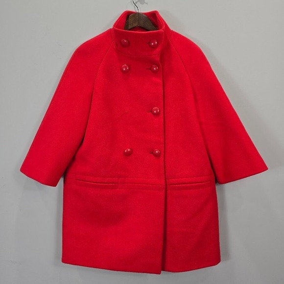 Coach Jackets & Blazers - COACH Double Breasted Coat Small Red Wool Angora Mock Neck Chunky‎ Heavy Winter